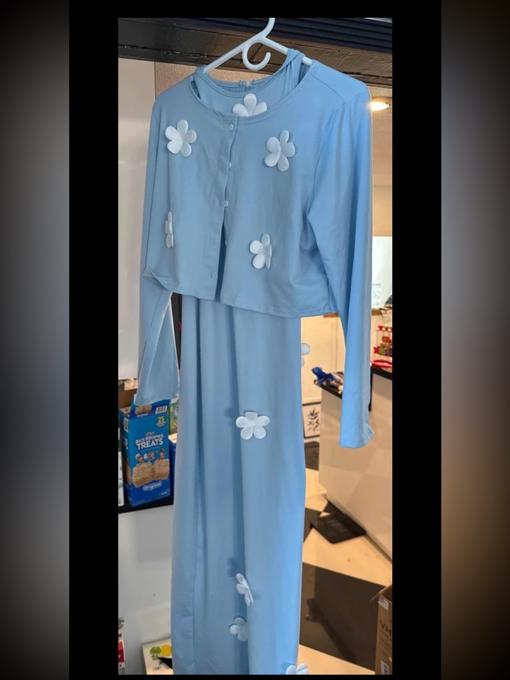 NEW - Elegant Light Blue Jacket & Dress 2 Pieces Set, Floral 3D Decor - Picture 7 of 9